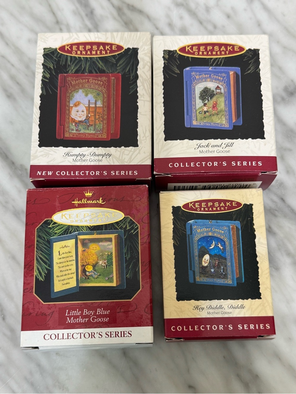 Hallmark, x4 Mother Goose Nursery Rhyme Diorama Ornaments